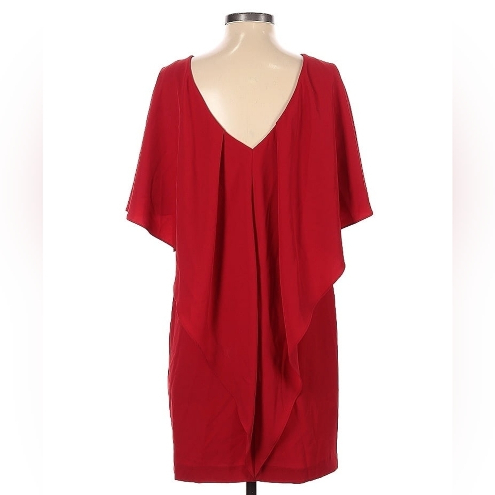 Calvin Klein Red Shift Dress with Ruffle & Zipper Detail Size 2 NWT - Picture 4 of 6